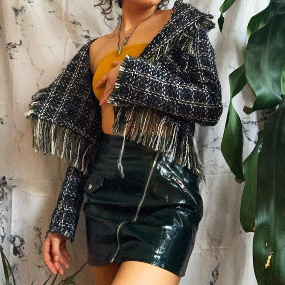 Bershka Tweed Jacket With Frayed Hem. Pre-Owned. - Picture 3 of 7